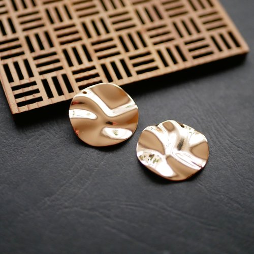 X2 pendentif breloque sequin rond ondulé doré 20mm