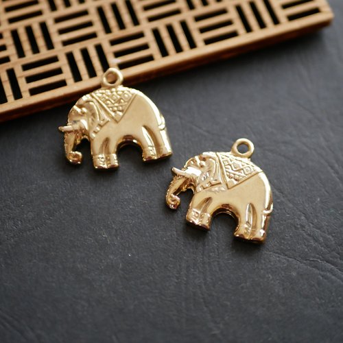 X2 pendentif éléphant doré ethnique 26mm