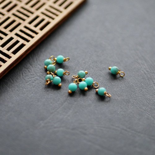 10 perles rondes jaspe impérial bleu turquoise doré 4x8mm