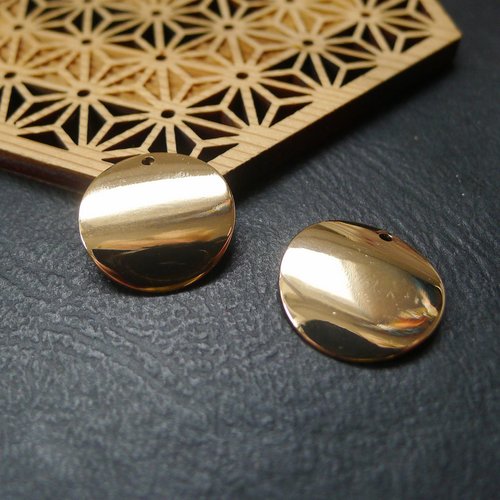 X2 pendentif breloque sequin rond doré 18mm