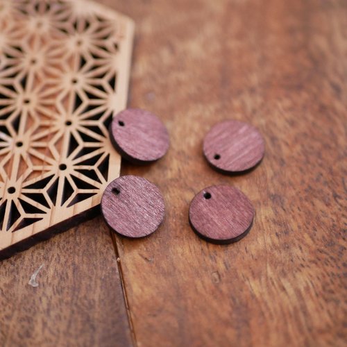 X4 breloque sequin rond bois marron 15mm