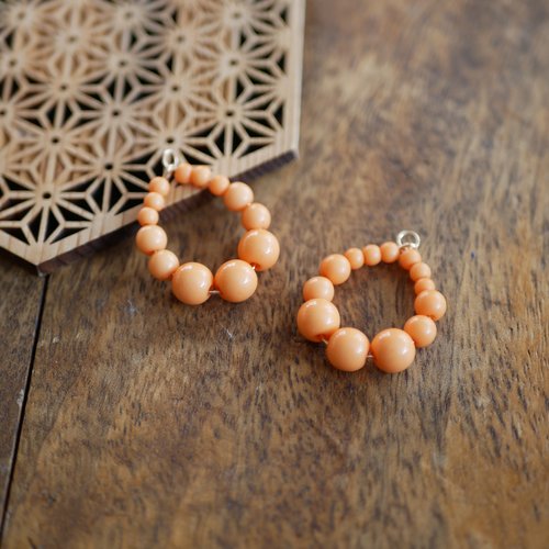 X2 pendentif connecteur doré, perle orange, 24x34mm