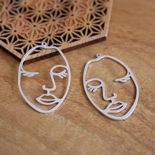 X2 breloque argenté visage 30x45mm