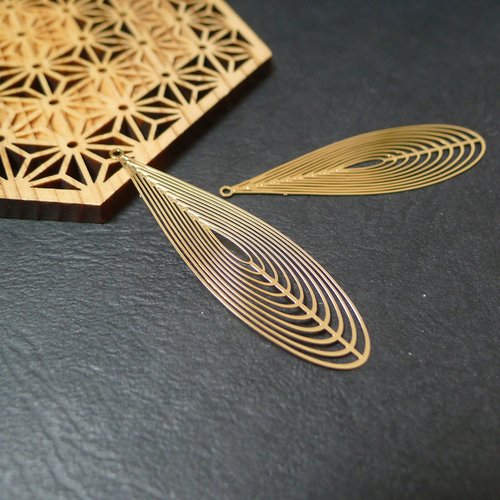 X2 pendentifs gouttes navettes doré 17x55mm