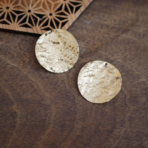X2 pendentif sequin rond acier inoxydable doré 25mm