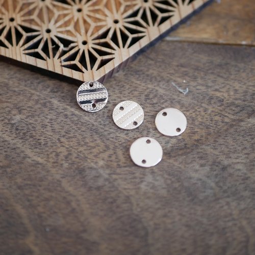 X4 breloque connecteur sequin rond estampe doré 10mm