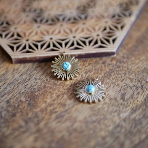 X2 pendentif sequin soleil acier inoxydable doré et bleu 15mm