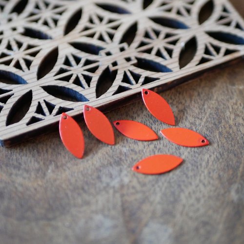 X6 breloque sequin goutte navette, acier orange, 7x16mm