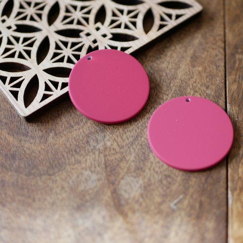 X2 pendentif breloque sequin rond rose framboise 34mm