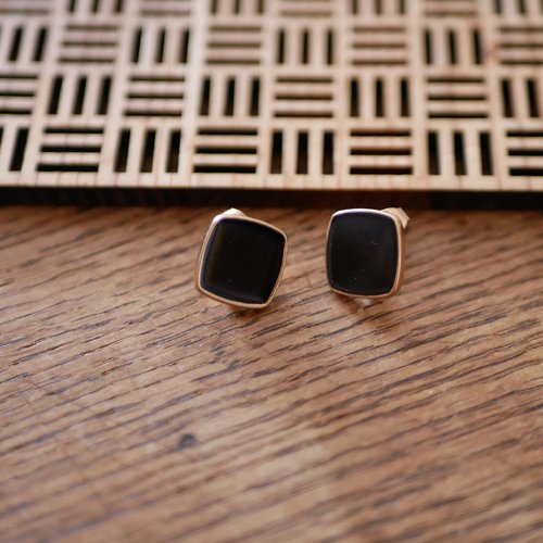 2 attaches de boucles d'oreilles puce carré doré émail noir 12mm