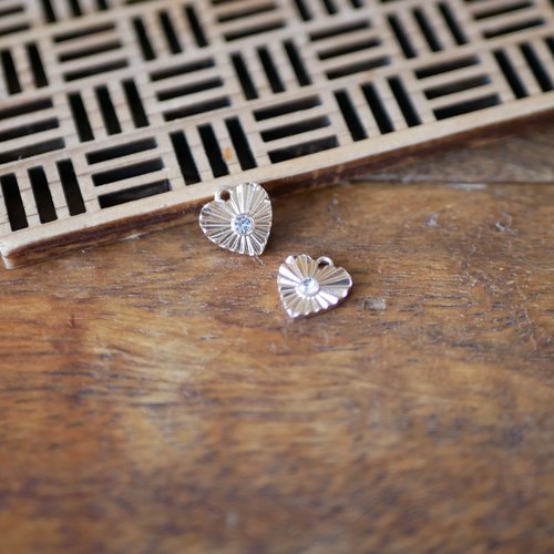 X2 pendentif sequin doré coeur, verre transparent, 10mm