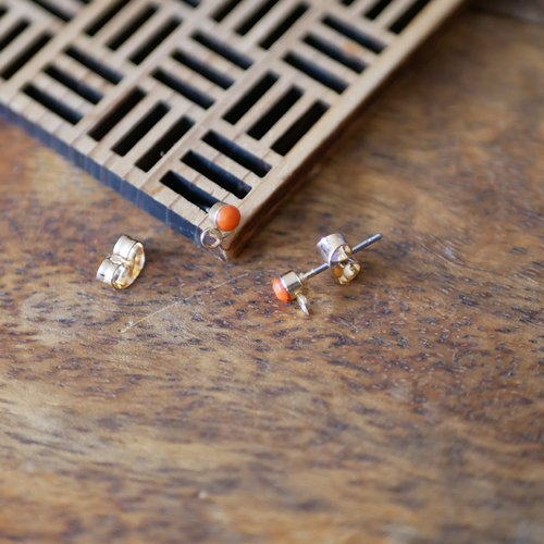 2 attaches de boucles d'oreilles, support puce en perles de verre orange, 3mm