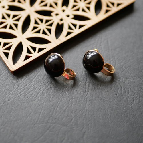 2 attaches de boucles d'oreilles, support puce en perles noir, 15mm