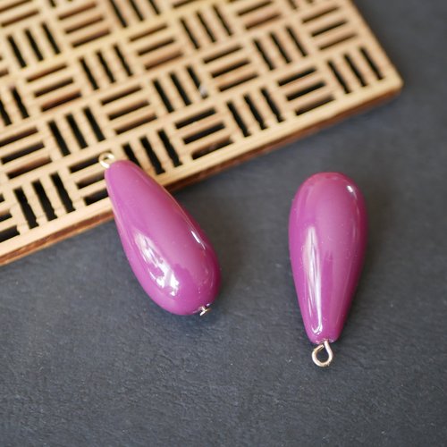 2 pendentifs en résine forme de goutte violet, 14x35mm