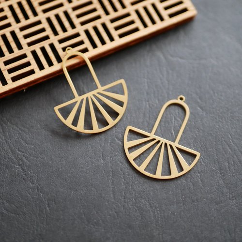 X2 pendentif demi lune ajouré acier inoxydable doré 30x35mm