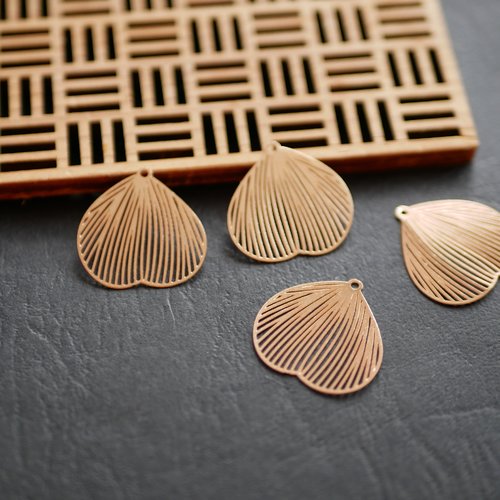 X4 pendentifs gouttes feuille doré 21mm