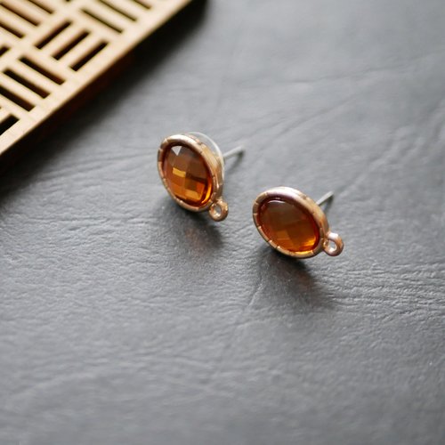 2 attaches de boucles d'oreilles puce ronde doré marron 10x15mm