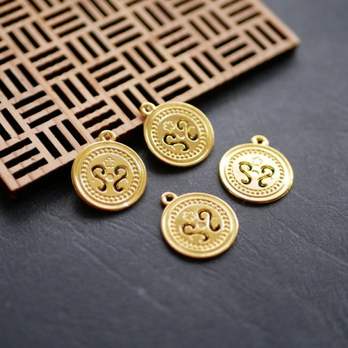 X4 pendentif sequin rond doré 19x22mm