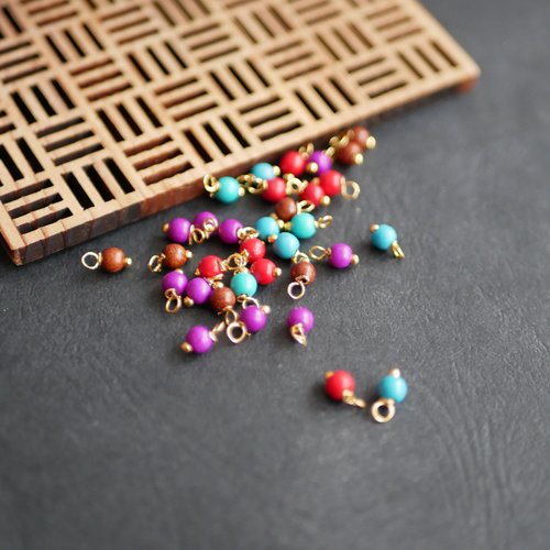 40 perles grelots rondes pierres howlite violet marron bleu rouge 4x8mm