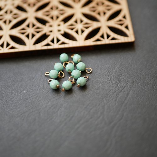 10 perles grelots ronds en verre bleu et bronze 5x8mm breloques