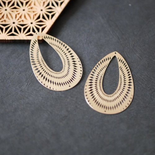 2 breloques pendentifs gouttes doré 33x50mm
