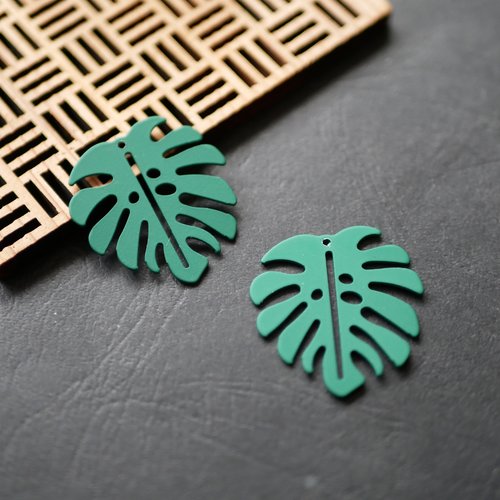 X2 pendentif feuille bohème, vert, 30x33mm