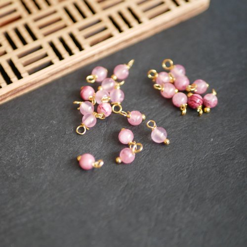 X20 perles rondes pierres jade rose 4x8mm breloques doré