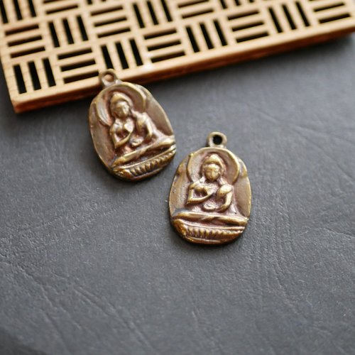 X2 pendentif amulette bouddha bronze asie ethnique 21x31mm