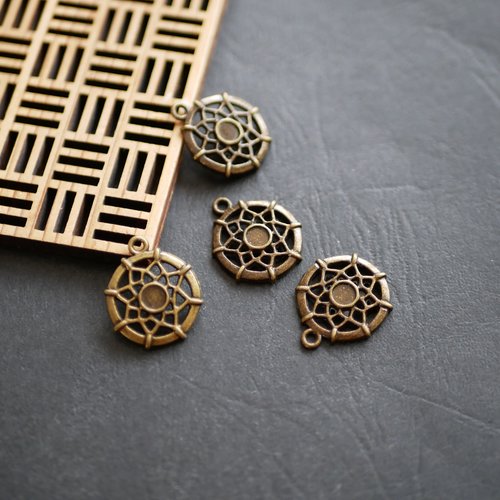 10 pendentifs sequins ronds bronze attrape rêve 18x21mm