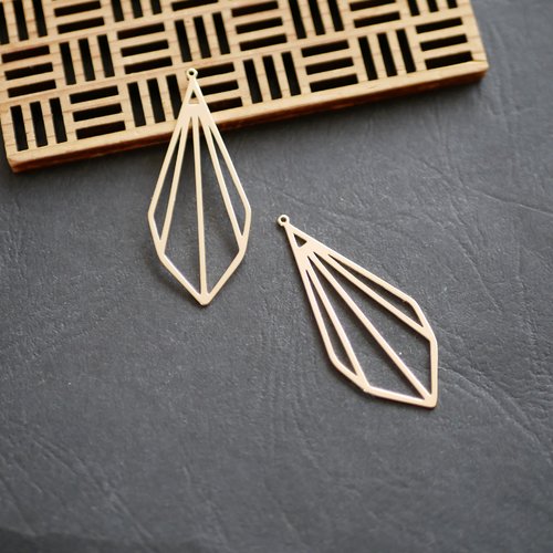 2 pendentifs losanges doré géométrique 20x47mm