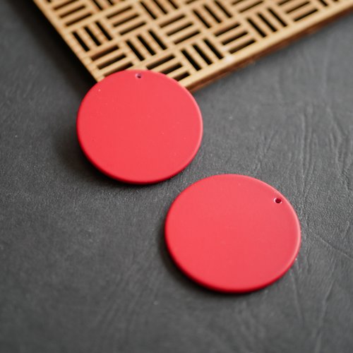 X2 pendentif breloque sequin rond rouge 34mm