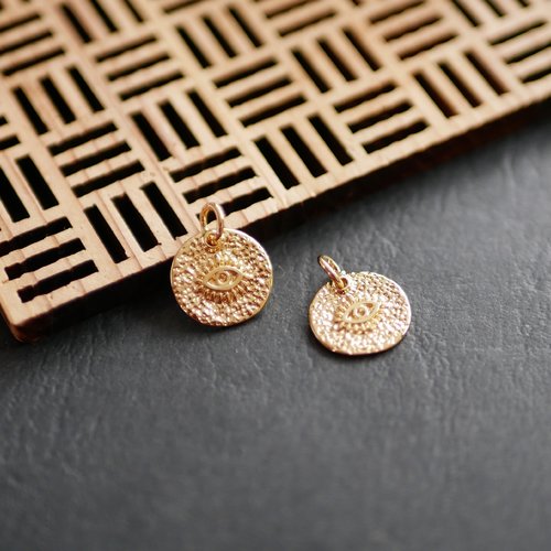 X2 breloque sequin rond oeil doré 12mm