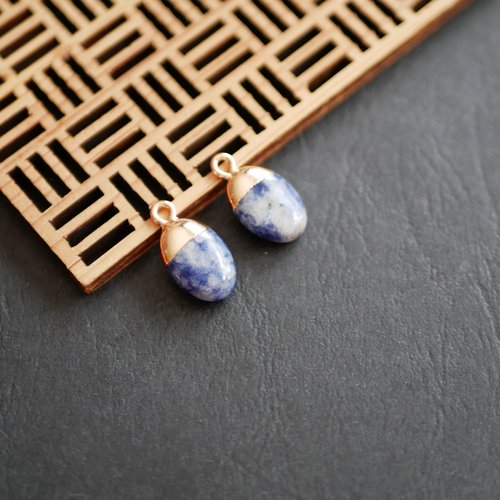 X2 breloque goutte jaspe bleu et doré 10x18mm