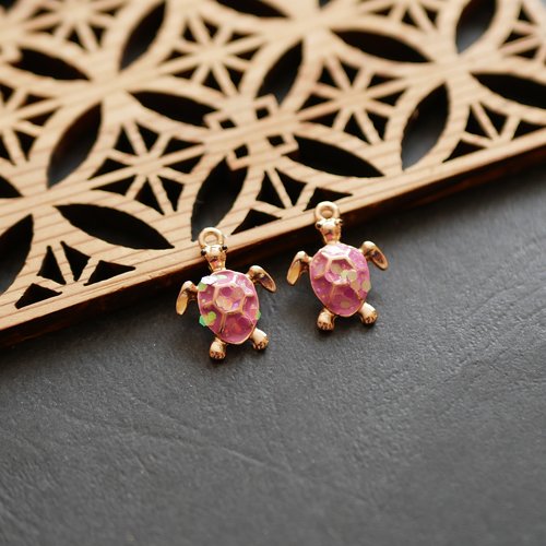 X2 pendentif tortue doré et rose 13x18mm