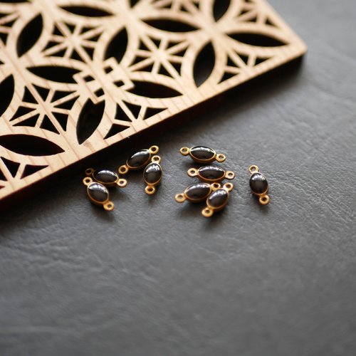 10 connecteurs gouttes, laiton bronze et émail noir, 4x10mm