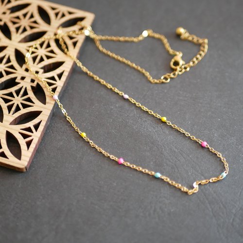 Chaîne de collier fine en acier inoxydable doré avec émail, 45 cm, fermoir mousqueton