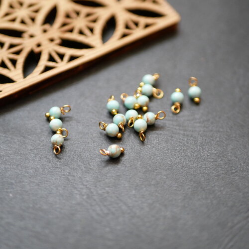 Breloques boules pierres de gemme turquoise pour bijoux, grelot chapelet bleu 4x8mm, breloques doré, x20
