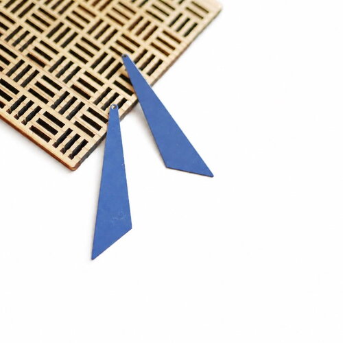 X2 pendentif forme géométrique en métal bleu, grands pendentifs triangle bleu foncé, 13x60mm