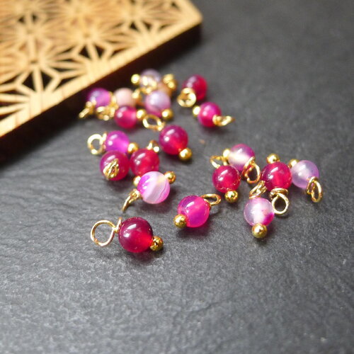 30 perles d'agate rondes pour bijoux, grelot chapelet rose, 4x8mm, breloques doré, perles d'agate dzi