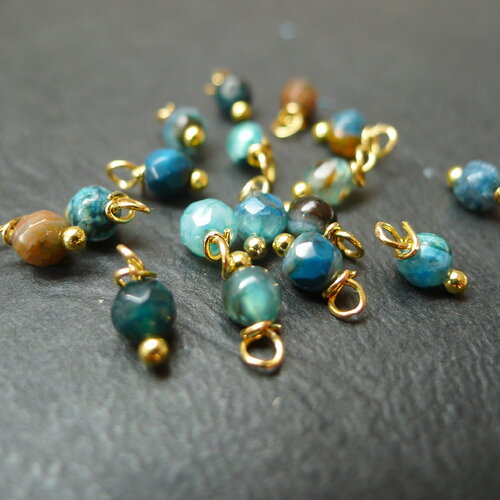 X20 perles rondes, pierre agate à facette, bleu marron, 4x8mm, breloques doré