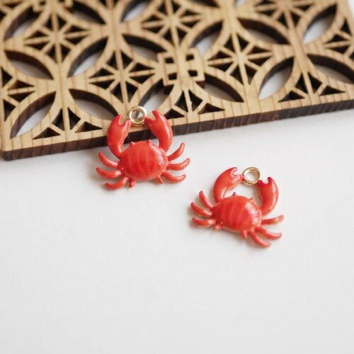 2 breloques crabes en émail rouge 20x23 mm. pendentifs marins pour bijoux, charms crustacé, création boucles d’oreilles et bracelets