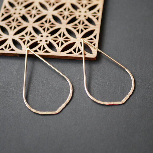 X2 pendentif grande goutte en laiton doré effet martelé, 40x69mm, pour fabrication de bijoux