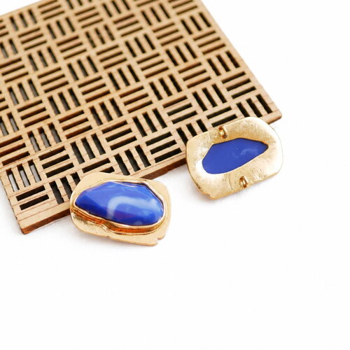 Connecteurs 20x32 mm en laiton doré et acrylique bleu cobalt. lot de 2.  fournitures bijoux