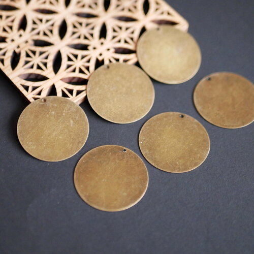 6 pendentifs sequins ronds en laiton, bronze, 34mm. plaque de métal pour gravure