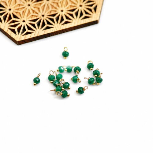 20 perles rondes à facettes en jade vert émeraude et doré 4x8mm, breloques pierre naturelle, fournitures création bijoux diy