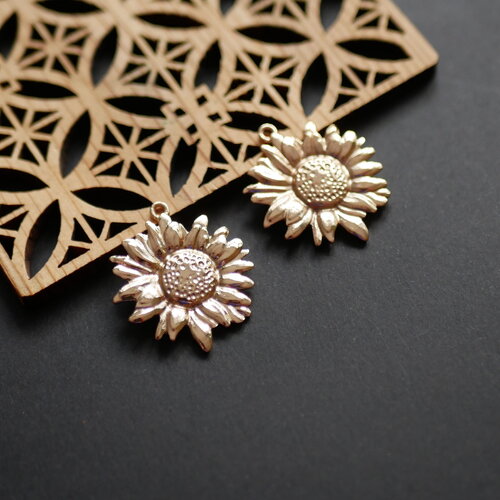 X2 pendentif tournesol en acier doré, 27x30mm