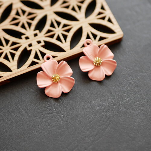 X2 pendentif en forme de fleur rose pastel ,19x23mm
