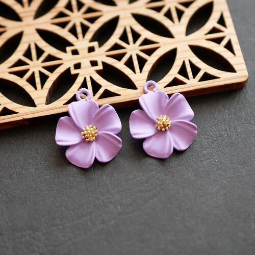 X2 pendentif en forme de fleur violet,fourniture pour bijoux en forme de fleur,breloque fleur vintage,couleur violet, 19x23mm
