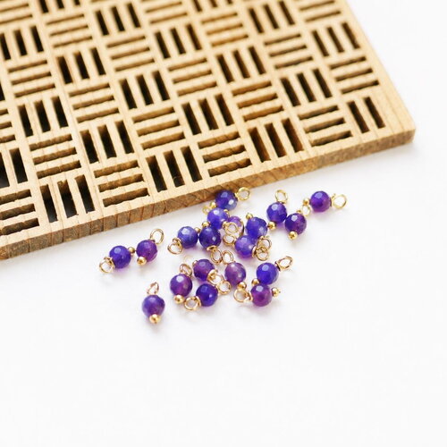 X20 breloque en perle de jade violet, breloque grelot doré et violet, 4x8mm