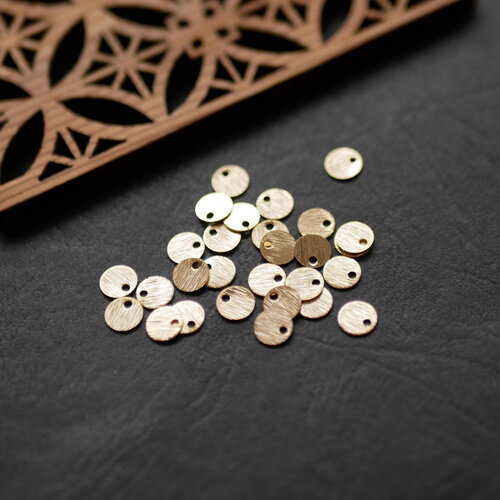 X10 breloque ronde striée en laiton brut doré, petit pendentif géométrique doré, 6mm